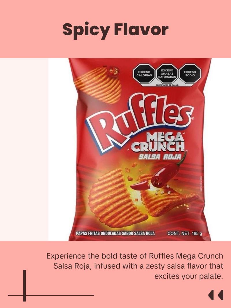 RUFFLES MEGA CRUNCH SALSA ROJA 50g Box w/5 bags Mexican Snacks
