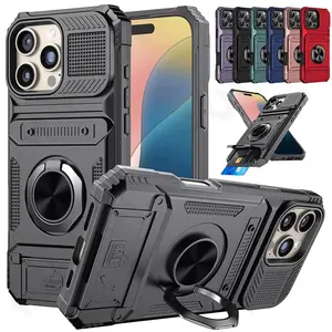 Case For iPhone 17 16 15 14 13 Pro Max Plus Magnetic Rotated Ring Kickstand Heavy Duty Drop Protection Wallet Cover