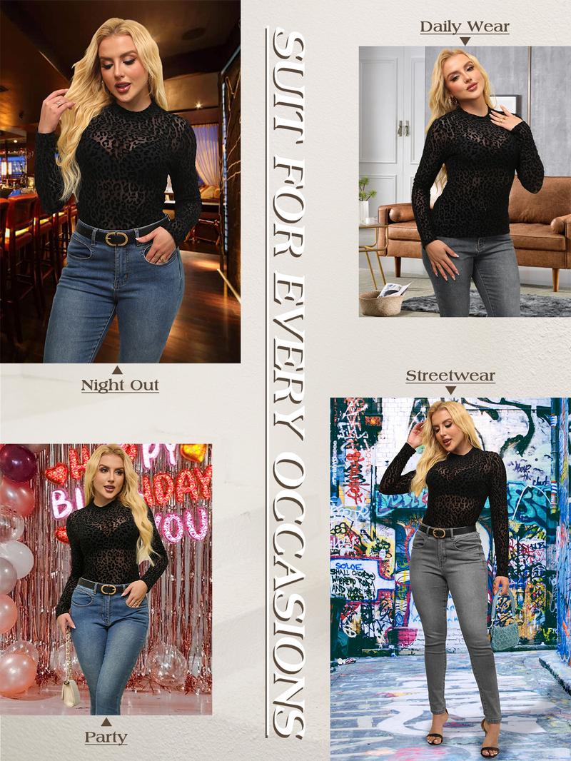 ChicovarFashion 女士豹纹高领网纱上衣,尺码 S-3XL,性感透视T恤,不扎皮肤蕾丝衬衫,优雅长袖衬衫,四季皆宜,适合夜间外出、度假、派对、音乐会等场合 ChicovarFashion 女士豹纹高领网纱上衣,尺码 S-3XL,性感透视T恤,不扎皮肤蕾丝衬衫,优雅长袖衬衫,四季皆宜,适合夜间外出、度假、派对、音乐会等场合