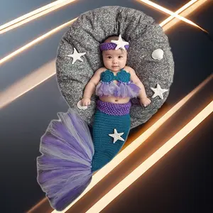 Baby Photography Handmade Knitted Mermaid Baby Costume Set, Infant Photo Prop, Cute Toddler Dress-Up Clothes
