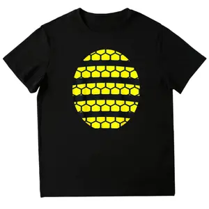 Black T-shirt with Yellow Honeycomb Pattern – Casual Crew Neck, Regular Fit for All Seasons