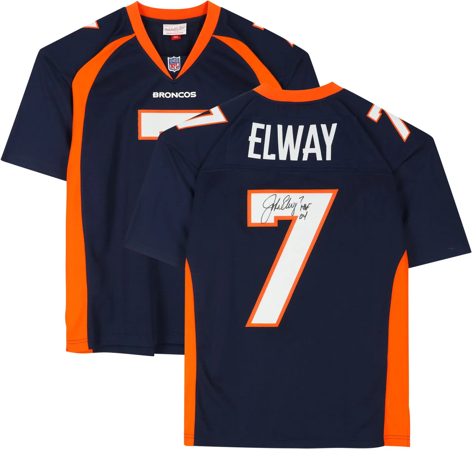 John Elway Denver Broncos Autographed Mitchell & Ness Navy Replica Jersey with "HOF 04" Inscription - Fanatics Authentic Certified