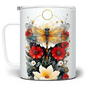 LOFTIPOP Floral Dragonfly Mug, Cute Floral Nature Cup, Designed and Printed in the USA by Loftipop