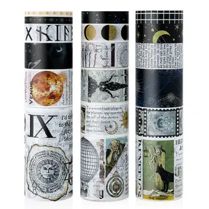 18 Rolls  Washi Tape Set Celestial Galaxy Retro Masking Tape, 5/10/15/20/25/30/50/75mm Wide 6.56ft Long Decorative Tape for Scrapbook Journaling, Scrapbooking Supplies, Junk Journal Craft