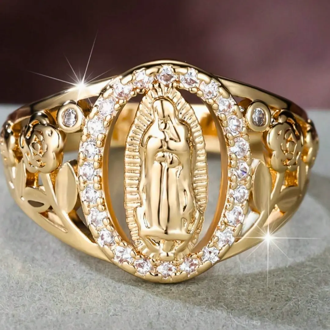Virgin Mary Ring for Women, Stainless Steel with Zirconia Stone, Suitable for Daily Wear and Festivals, Jewelry Gift, Nugget Ring