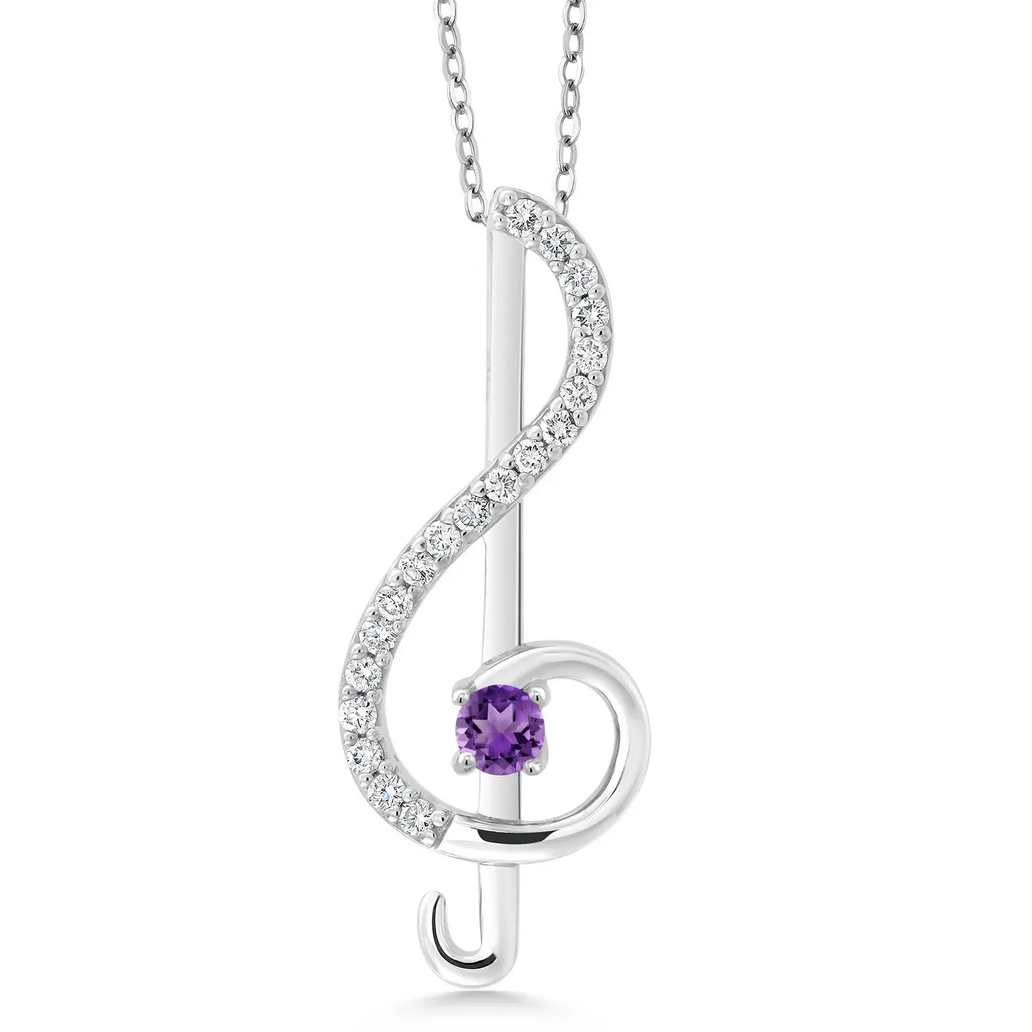 Purple Amethyst Treble Clef Music Note Pendant Necklace for Women | 925 Sterling Silver |  Jewelry Gift For Women By Keren Hanan | 0.29 Cttw | With 18 Inch Silver Chain