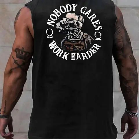 Men's Letter & Skeleton Graphic Print Tank Top, Regular Fit Casual Sleeveless Vest for Summer, Men's Top for Daily Wear
