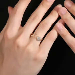 Women’s Initial Ring, 14K Gold Plated Heart & Letter Rings, Open Adjustable Trendy Rings, Jewelry Gifts, Sizes 6–10