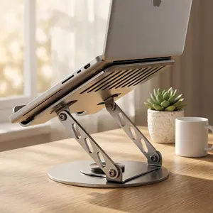 360° Rotating Aluminum Laptop Stand, Ergonomic Foldable Computer Riser with Swivel Base for Desk Setup, Heavy Duty Portable Laptop Holder for Neck Relief, Heat Dissipation Ventilation, WFH Home Office Accessories Must Haves