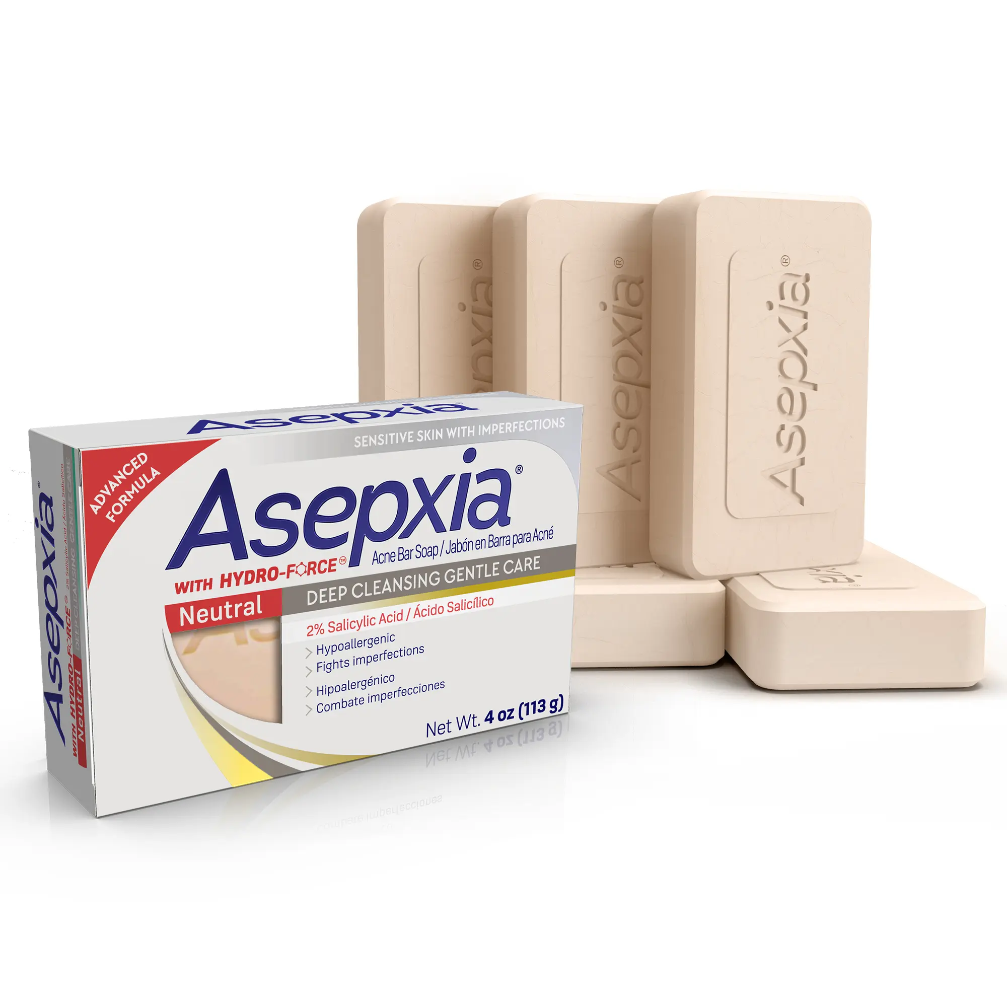 Asepxia Cleansing Bar Neutral. 5 Pack. Acne Treatment, Prevents Pimples and Blackheads, Salicylic Formula, Deep Cleansing for Clear Skin, Skincare, Perfect for Oily & Combination Skin, 4 Oz each - 5 Pack