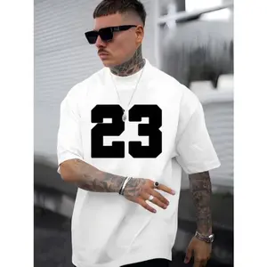 Men's Stylish T-shirts, Crew Neck Tees With "23" Print, Comfort Fit, Casual Short Sleeves, Trendy Tops For Summer& Spring Made In USA