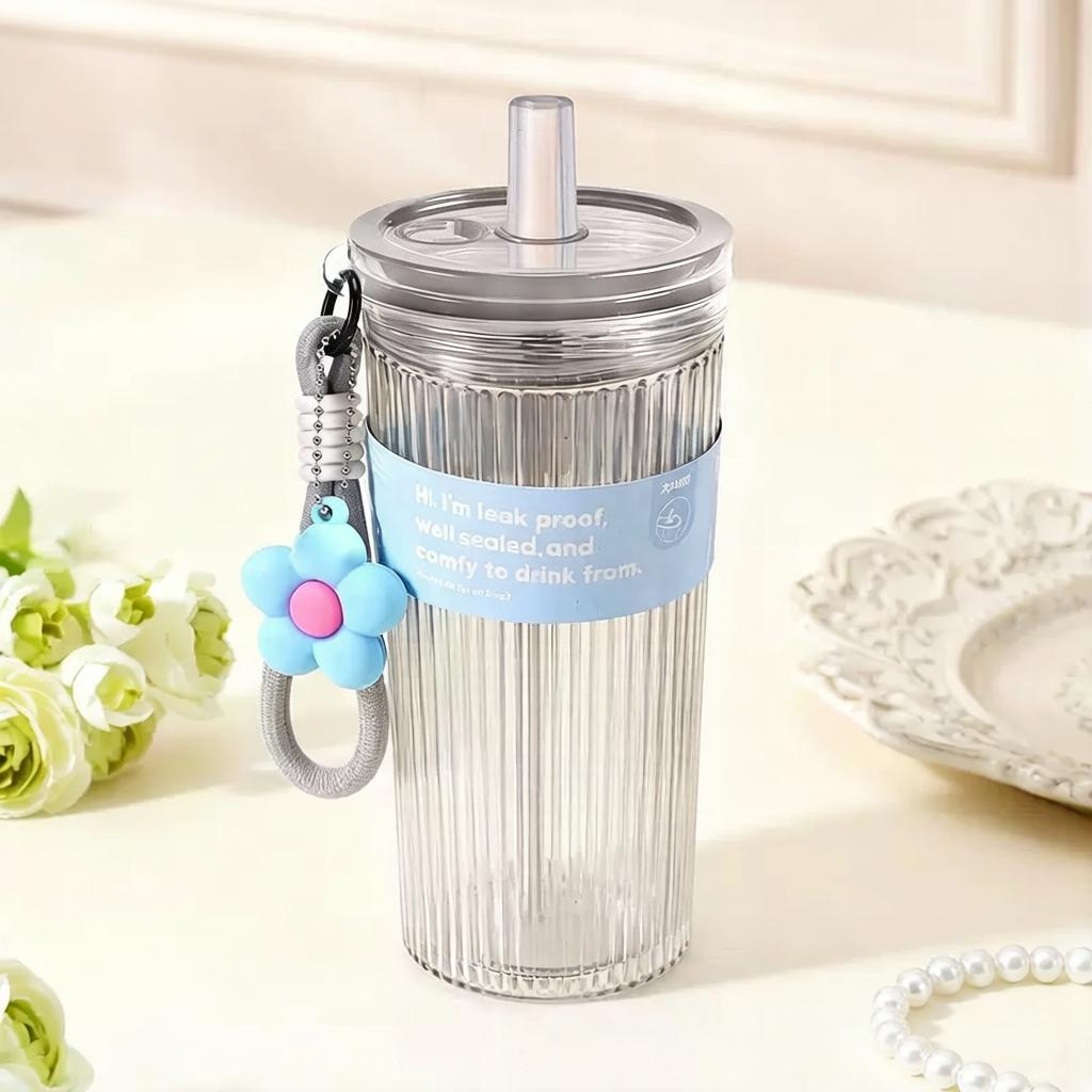Ins Style Aesthetic Double-Wall Straw Cup, BPA-Free Food-Grade, Heat-Resistant Coffee Tumbler for Women, Large Capacity Leak-Proof Water Bottle with Strap, Summer Iced Coffee Travel Mug, Reusable Juice Cup for Office, School, Commute, Outdoor