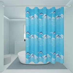 Cartoon Dolphin Print Shower Curtain, Fun Ocean Theme Design for Kids Bathroom Decor, Stylish and Practical Bathroom Accessory