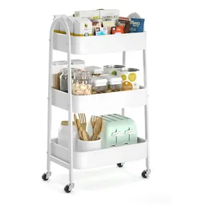 3 Tier Small Rolling Cart, Metal Utility Storage Organizer Kitchen Trolley  Laundry Bathroom Room Bar Office Shelves