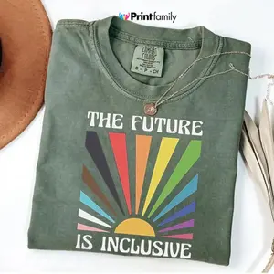 Comfort Colors The Future is Inclusive T- Shirt, Rainbow Pride Tee, Trans Rights Top, Progress Pride Shirt, Gay Pride Month, LGBTQ Gift - Printfamily