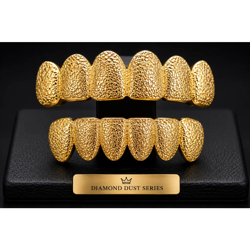 14K Gold Plated Upper & Lower Grillz Set Diamond Dust Series
