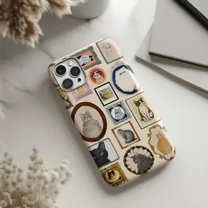 Vintage Cat Collage Phone Case: Retro Animal Pet Lover Gift iPhone Case Compatible with iPhone 15 16 14 17 Pro Max 13 12 11 XR AIR XS Plus Cute Soft Silicone Drop Protection Rugged and Durable