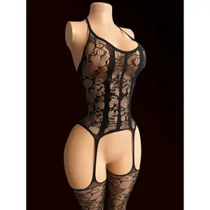 Women's Plus Size Fishnet Bodysuit, 2-Pack Soft and Sexy Open Crotch Lingerie, Hollow Out Mesh Design for Lady