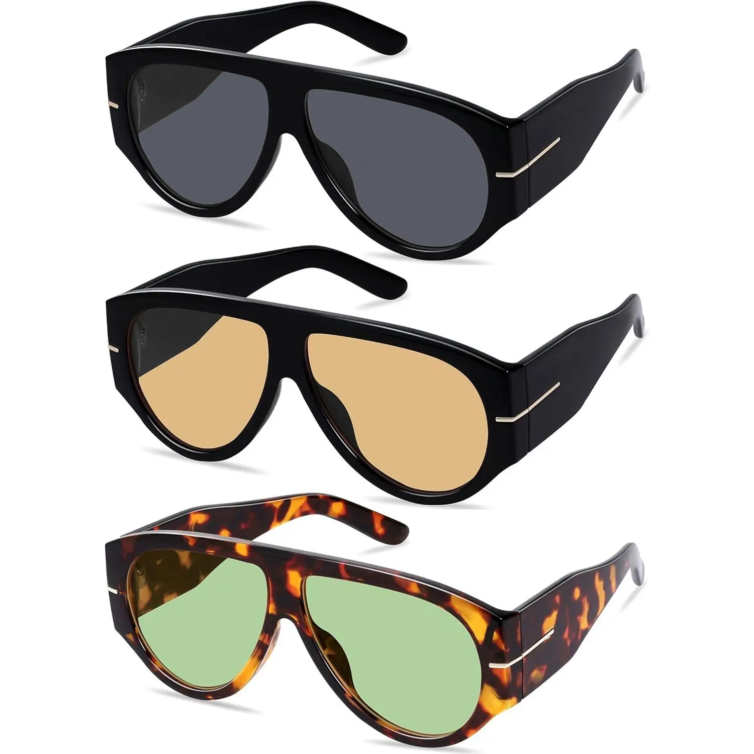Oversized Aviator Sunglasses for Men & Women, Retro 70s Style with Thick Metal Frame, High Quality Tinted Lenses for Casual Wear, Sunglass Aviators, Trendy Casual Aviator