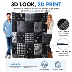 Halloween Throw Blankets, Black and White Patchwork Plaid Star Moon Pumpkin Print Cozy Sofa Bed Blanket with Pink Satin Ruffle Bedding Set