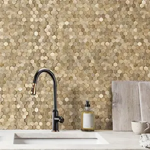 (2pcs) 31x30.5cm 3D High-Low Surface Peel & Stick Backsplash Kitchen Tiles, Hexagonal Aluminum Surface Metal Mosaic Tile Stickers