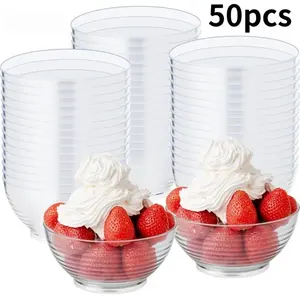 50 Pack Clear Plastic Mini Bowls – Small Disposable Cups for Sauce, Dressing, Fruit, Appetizers & Snacks | Perfect for Catering, Weddings & Parties | Plastic Dessert Cups, Plastic Pudding Cups