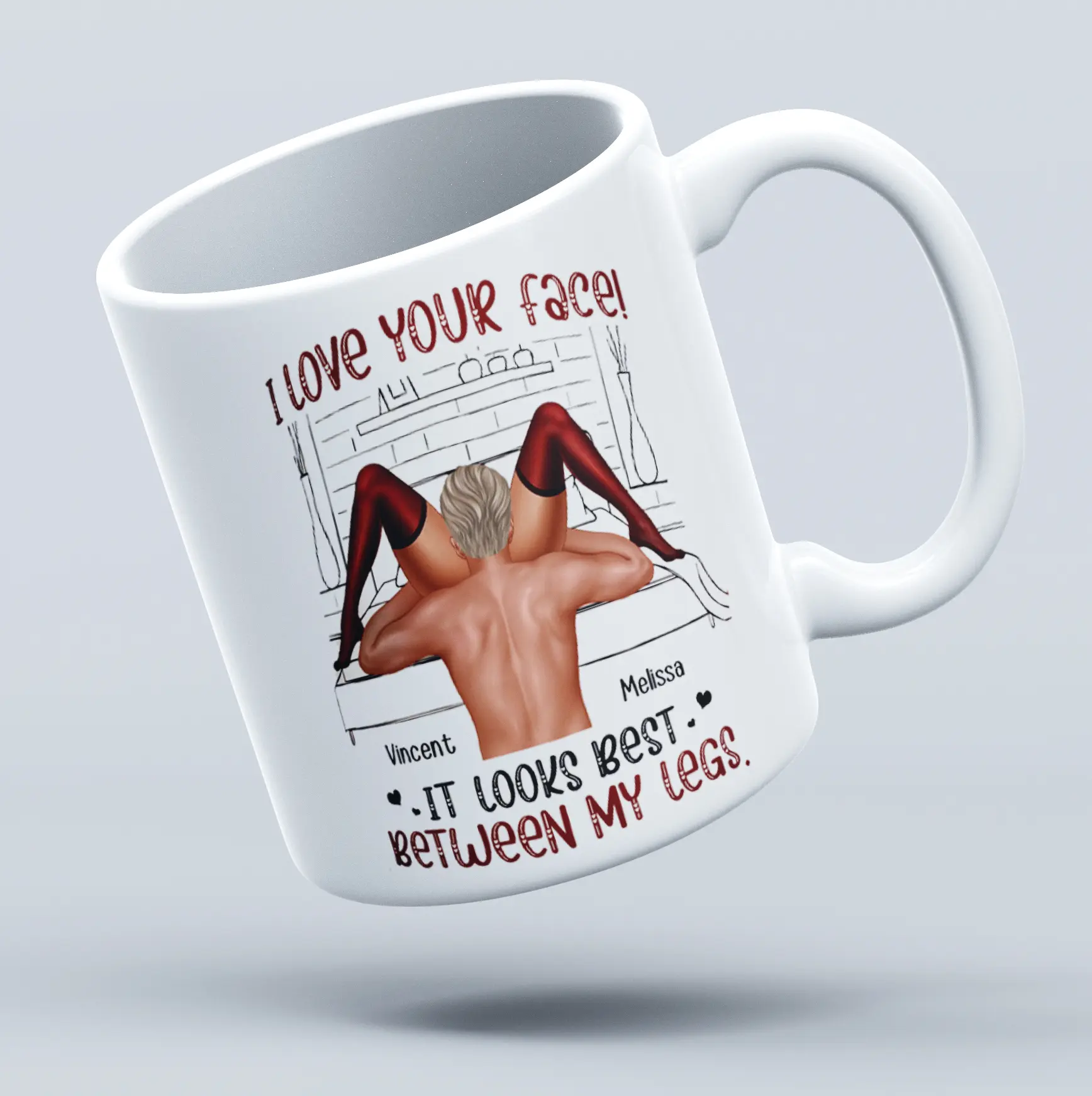 Love Your Face Especially When It's In Between My Legs, Personalized Mug, Custom Couple Mug, Anniversary Gift For Couple, Funny Couple Gift