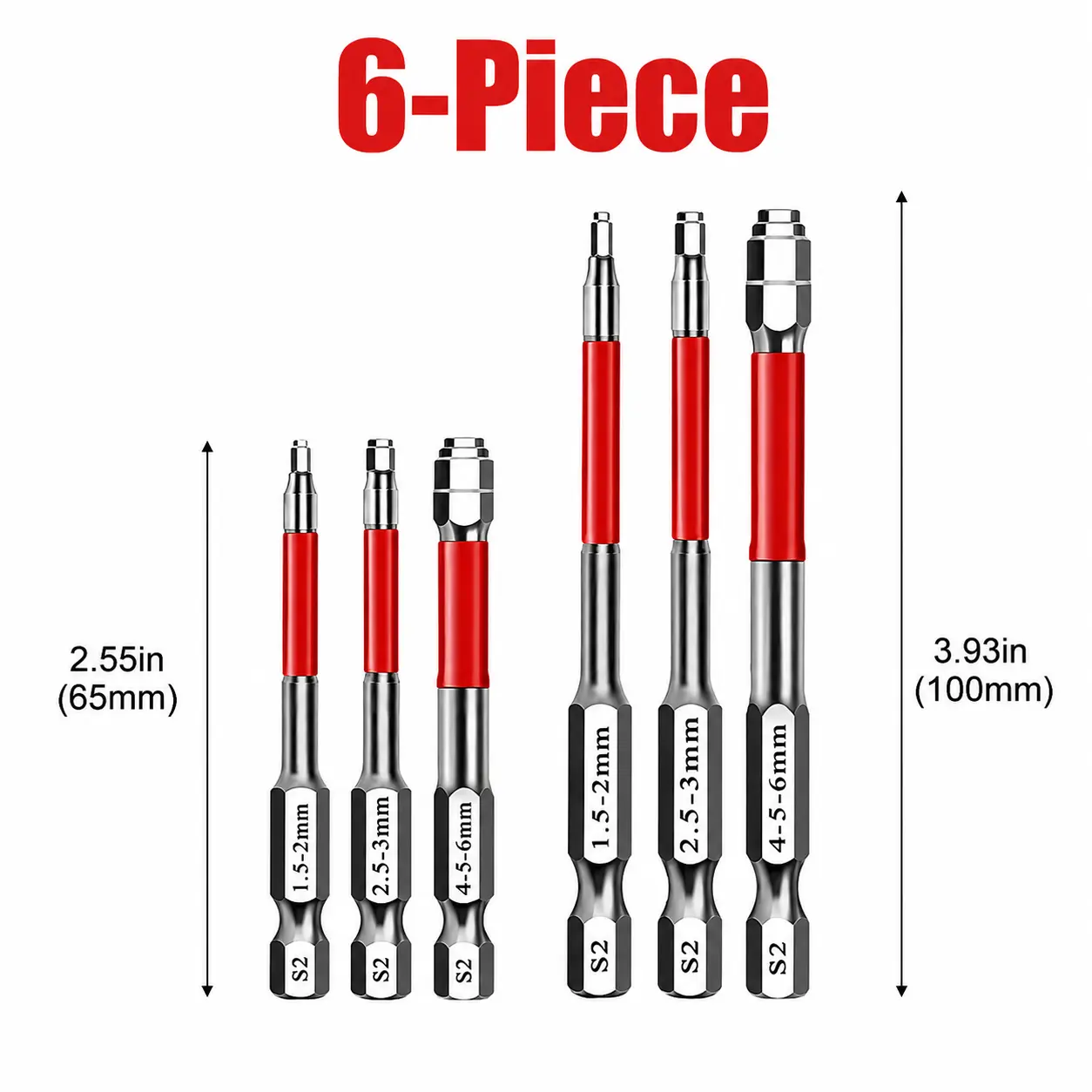6-Piece Metal Screwdriver Bit Set - 2.4in Magnetic Hex Shank Magnetic Tips, Pagoda Design, 1.5-6mm Sizes, Compatible with Drills & Wrenches for Household, Festive Banner Accessory Use