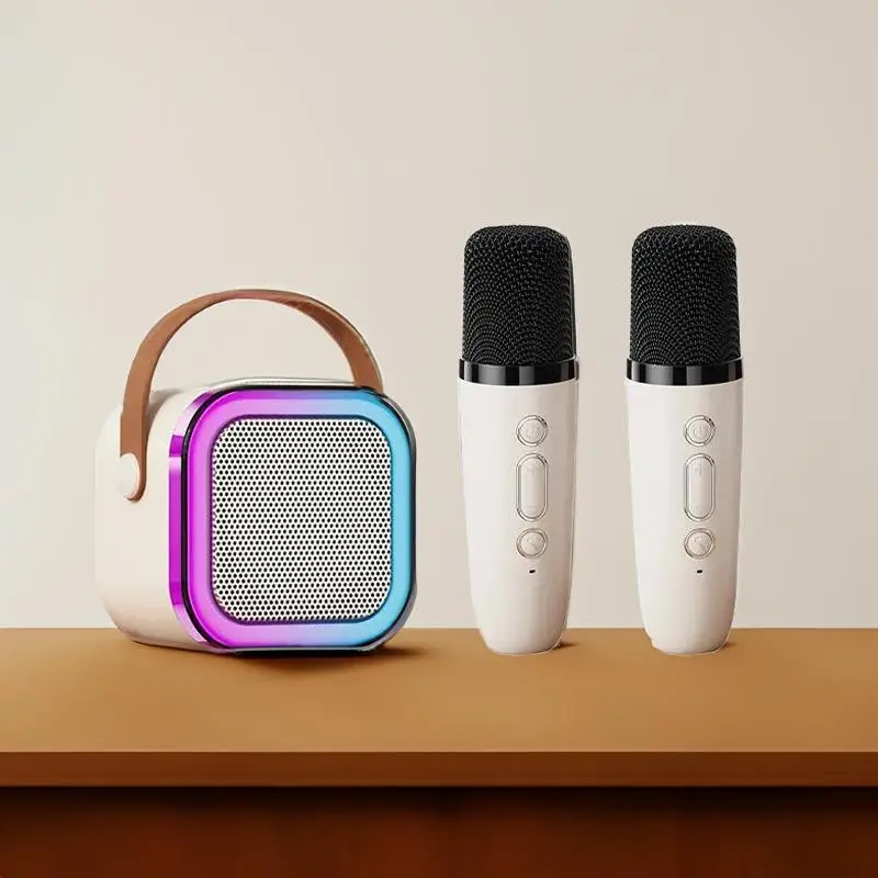 Portable Wireless Karaoke Speaker with 2 Microphone, HiFi Stereo Sound Subwoofers, KTV Speaker with RGB Colorful LED Lights, Karaoke Machine Sound Sys