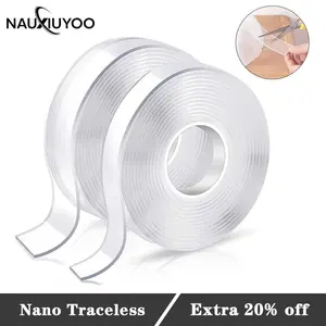 Double Sided Tape Heavy Duty, Reusable Nano Double Sided Adhesive Tape, Clear Mounting Tape Picture Hanging Adhesive Strips Multipurpose Reusable Nano Tape(9.85FT) wall hook mount doublesided trace double-sided nano tape
