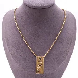 Pre-owned Christian Dior Logo Tag Choker Necklace Gold Twins LDJ4129