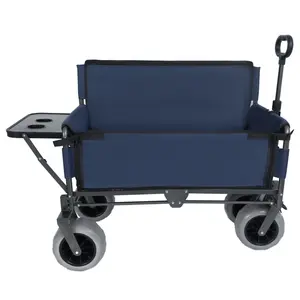 ARCH 3-in-1 Folding Wagon with Bench Seat & Rear-Mounted Folding Tabletop – 500lbs Capacity, 9"x4" Beach Tires for Camping, Beach, Dark Blue