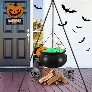 Outdoor Decorations Light, Witches Cauldron on Tripod with String Lights, DIY Bubbling Cauldron Set, Halloween Hocus Pocus Decoration for Home Porch Outside