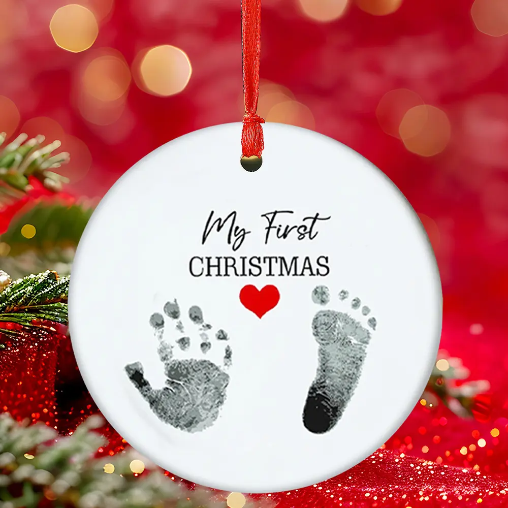 My First Christmas, Baby Foot and Hand Prints Ornament, Baby's First Christmas Ornament, Ceramic Christmas Ornaments, Christmas Gifts for Expecting Parents, Christmas Tree Hanging Ornament, Newborn Baby Keepsake for Baby, Christmas Newborn Baby Gift
