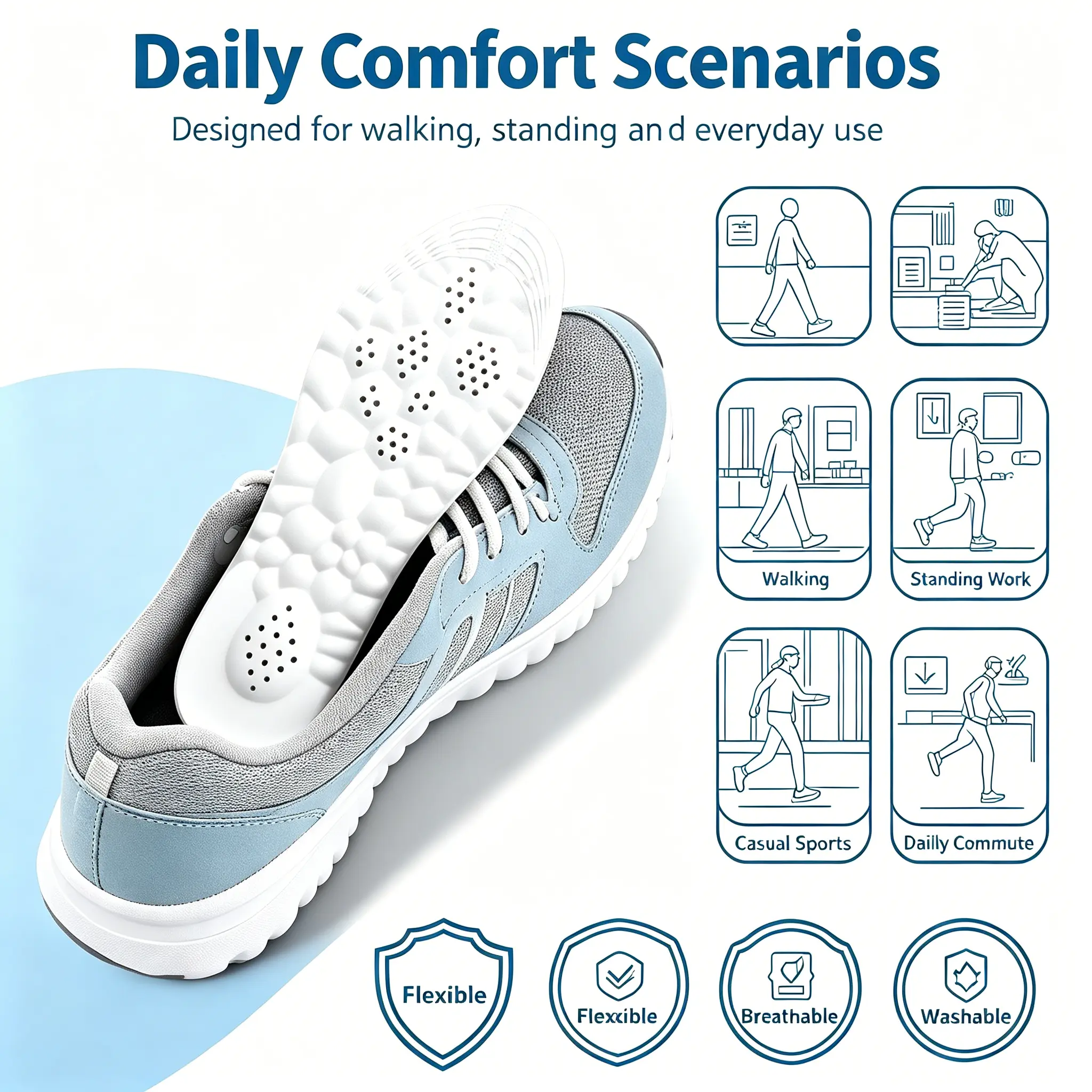 Insoles for Women Man,Cloud Soles for Men Women,4D Cloud Soles for Men,Anti Fatigue, Shock Absorption, Foot Pain Relief