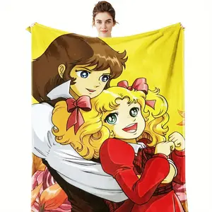 Candy Candy TV Show Retro 80s Nostalgia Blanket  Lightweight Flannel Bedspread with Candy Candy Characters (Candy, Tony, Lolly, Katie, Bruno) Throw for Bed CouchGift for 80s TV Fans  Collectors - Contemporary Style with Iconic Candy Candy Pattern TV Shows