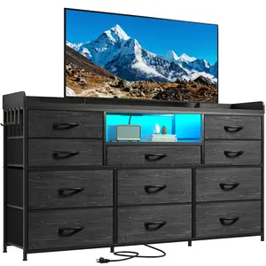 【SummerVibes】Raybee 11 Drawer Dresser for Bedroom , with LED Lights & Power Outlets , with Shelves & 4 Hooks,Sturdy Chest of Drawers Furniture