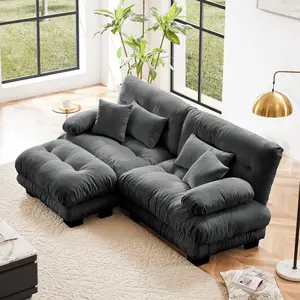 Eyisean 94.4'' Chenille Tufted Modular Sectional Sofa, Oversized Modern L Shaped Loveseat with Ottoman & Round Armrests, 4 Pillows, Free Combination, 2-Seater Comfy Fluffy Cloud Couch for Living Room