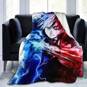 Shoto Todoroki Anime-Inspired Flannel Blanket - Soft, Lightweight Fleece with Vibrant Blue & Red-Orange Character Design - Perfect for Bedroom, Living Room, or Sofa, Sofa Throw Blanket | Vibrant Design | Quality Craftsmanship