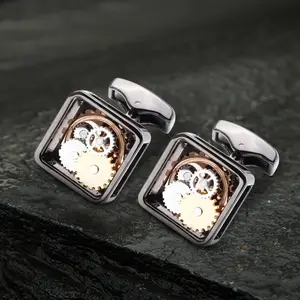 GTHIC Square Gear Brass Whale Back Cufflinks Personalized Jewelry Accessories Birthday Gift