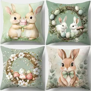 Easter Themed Rabbit Pattern Cushion Cover, Soft Throw Pillow Cover without Filler, Square Pillowcase for Home Living Room Bedroom Sofa Couch, Home Textile
