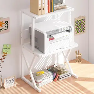 Desktop Printer Stand with 3 Tier Wood Storage Shelves,Under Desk Printer Table,Multi-Purpose Home Office Desk Organizer for Fax Machine, Scanner (White)