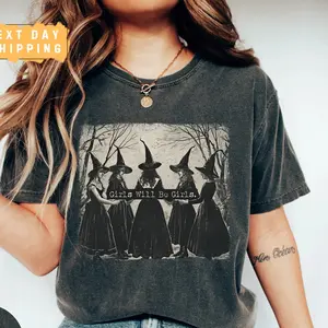 Vintage Girls Will Be Girls Witch Gildan T-Shirt, Funny Witch Vintage Shirt, Gift