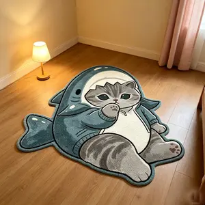 Cute Shark Cat Shaped Rug, Soft Plush Design for Bedroom, Living Room, Dorm, Entryway, Gaming Room, Non-Slip, Perfect Gift