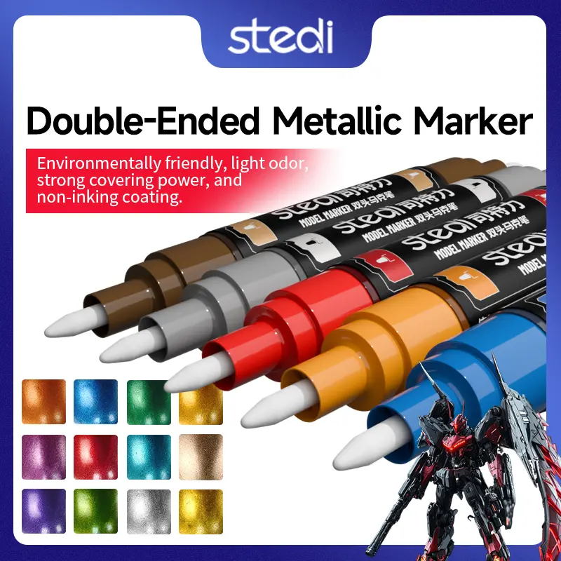 Stedi Metal Double-Headed Acrylic Marking Pen Complete Set, Art Marker Set for Gundam Model Coloring, DIY Office & Art Supplies