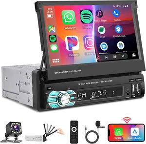 EKAT 2024 Upgrade Single Din Car Stereo 7 Inch Foldable Touchscreen Bluetooth Car Radio with Wireless Carplay Android Auto Mirror Link FM USB TF AUX Type-C Port Backup Camera - Auxiliary Cord
