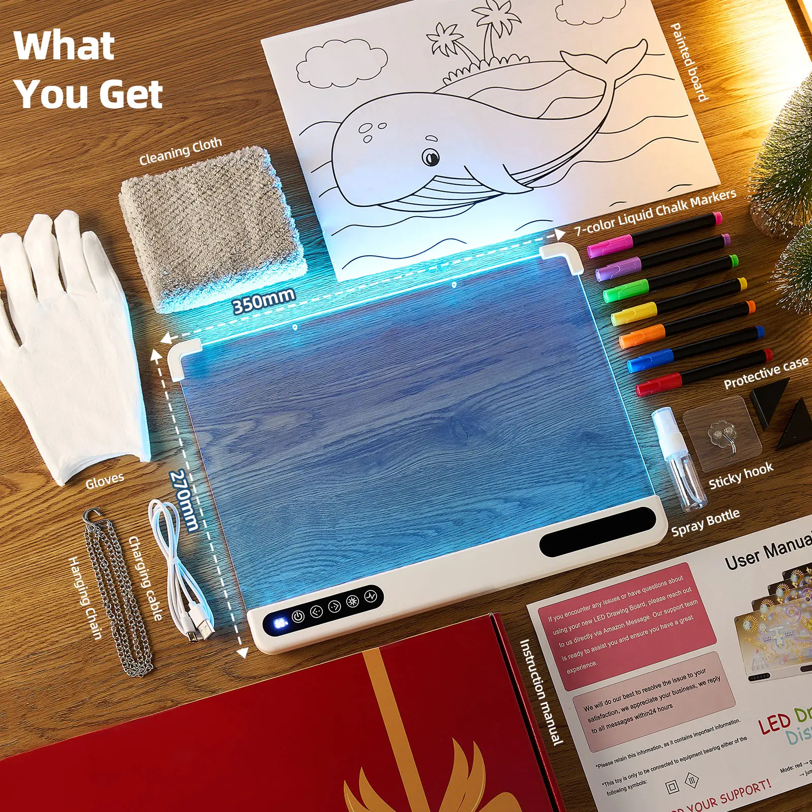 LonJit LED Drawing Board for Kids, 14 Inch Reusable Doodle Pad with 7 Color Temps and 10 Brightness Levels, 4000mAh Type-C Battery, Eye Protection Light-Up Tablet, Erasable No Mess, Gift for Ages 3+