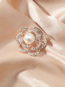 Elegant Rhinestone Pearl Rose Brooch for Women, Perfect Date Gift, Luxurious Light Luxury Design, Unique Jewelry Accessory, Flower Brooch Pin