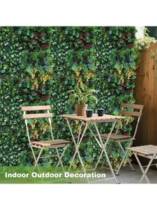 【Christmas Gift】Green - 6 pieces Artificial Grass Wall Panels,20"X 20" 6Pcs Boxwood Wall Panels With Mint Plant Leaves And Zip Ties, Faux Greenery Privacy Fence Screen,Grass Backdrop For Outdoor Indoor Garden Birthday Wedding Decor