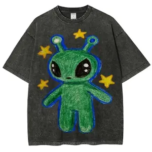Cute Alien Unisex Vintage Washed Tee, Unisex Vintage Washed Tee, Vintage Coloful Tee - Oversized Shirt - Natural & Animal Planet Unisex Streetwear